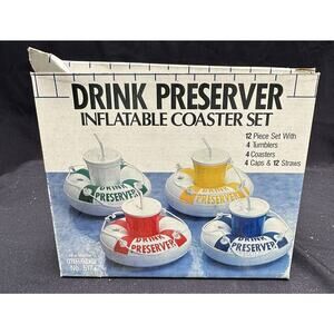 Vintage MCM 1960's Itemakers Drink Life Preserver Inflatable Coaster Set Pool 5X